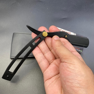 Couteau de rasoir de rasage droit professionnel en acier inoxydable noir mat avec logo personnalisé lame exposée unique - Product Image 6