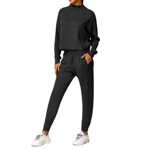 Conjunto Deportivo de Invierno para Mujer, 2 Piezas, Sudadera con Capucha de Manga Larga y Pantalones Jogger, Tejido Grueso, Secado Rápido y Transpirable - Product Image 4