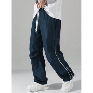 Pantalon de survêtement à jambe droite en polyester vierge avec fermeture éclair latérale pantalon de jogging Baggy pantalon évasé pour hommes - Product Image 2