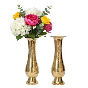 Ensemble de 2 vases à fleurs en fer, design élégant à long col, finition dorée brillante, décoration d'intérieur, décoration de table de salon - Product Image 4