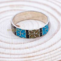 Magnifique bague en cloisonné, bague en émail floral coloré, filigrane, bijoux bohèmes, bijoux en argent sterling 925