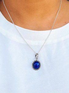 Collier Pendentif Lapis Lazuli En Argent Sterling 925 Pierre Précieuse Ovale - Product Image 5