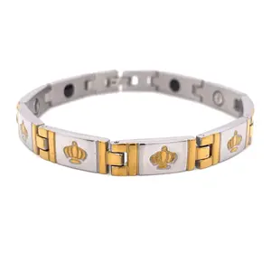 Wholesale Jewelry Top Grade Stainless Steel & Gold Plated Crown Magnetic Bracelet for Unisex Premium Quality High Demanded (8mm)
