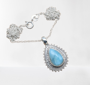 จี้อัญมณีลาริมาร์ประทับ925สำหรับสาวๆดีไซน์สมบูรณ์แบบ925เงินแท้พร้อมเครื่องประดับชุบโรเดียม - Product Image 1