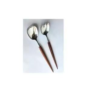 <b>Gold</b> Plated Salad Server <b>Spoon</b> & Fork Set Wedding Table Decor <b>Spoon</b> Salad Server Long Rope Twisted Design Handle - Product Image 3