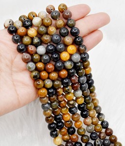 Cuentas redondas de madera petrificada de 8mm, piedra Natural personalizada, cuentas de joyería sueltas para fabricación de pulseras DIY - Product Image 3
