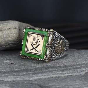 Azuris Custom Logo 925 Sterling Silver Ottoman Style Men's <b>Ring</b> Naturel Black Stone Handmade in <b>Turkey</b> VALKH1592 - Product Image 2