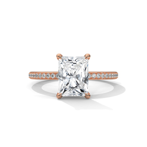Anillo de compromiso de diamante cultivado en laboratorio incoloro radiante VVS claridad banda de boda de oro rosa Ajuste de oro de 18 quilates fiestas de boda románticas - Product Image 1