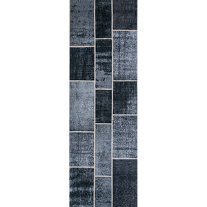Provenance Hand Knotted <b>Wool</b> Rug Grey & Black Pae-3418 Patchwork Pattern for Home Living Room Decor for Teenagers Hallway Use - Product Image 1