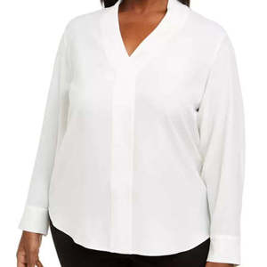 Camicetta da donna Calvin Klein taglie forti con scollo a V, bianca, taglia 2XL, in popeline, fantasia floreale, decorazione con fiocco e pizzo, casual, stile western, alta qualità - Product Image 2