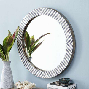 Modern Indian Bone Inlay Handmade Eco-Friendly Round <b>Wall</b> Hanging <b>Mirror</b> with Customized Color and <b>Lightweight</b> Design - Product Image 1