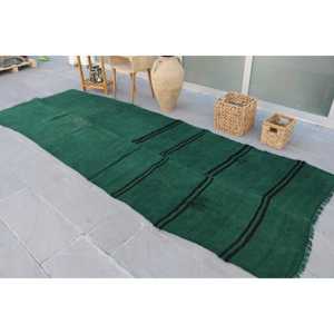 พรมวินเทจตุรกี ขนาด 4x11.5 ฟุต (121x349 ซม.) พรมขนสัตว์ลายดอกไม้สีเขียว - Product Image 4
