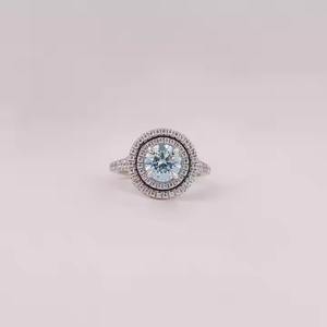 Dernier diamant bleu rond taille laboratoire cultivé diamant demi éternité Double Halo bague de fiançailles avec Tiney Lab Grown bague de fiançailles - Product Image 1