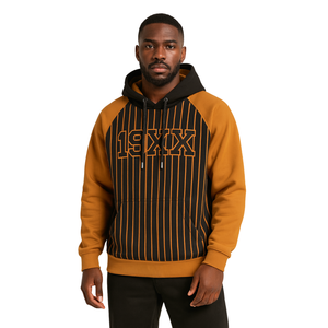 Sweat à capuche Alpha APA brodé Premium Black & Old Gold Raglan Sleeves Pinstripe Design Greek Fraternity Apparel Divine Nine 190X - Product Image 1