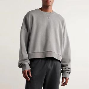 100% coton haute qualité sweats éponge français surdimensionné culture col rond solide motif haut tendance sweats pour l'hiver - Product Image 2