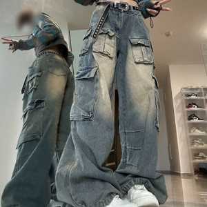 Oversized Cargo Women's <b>Jeans</b> Low <b>Waist</b> Loose Fit Custom Multi-Pocket Baggy Streetwear Breathable Button Decoration <b>for</b> Summer - Product Image 5