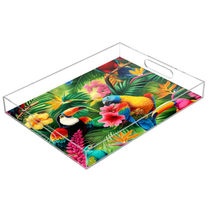 Plateau de service de luxe en <span class=keywords><strong>acrylique</strong></span> transparent avec <span class=keywords><strong>impression</strong></span> UV personnalisée, motif HD, organisateur de rangement décoratif en Lucite pour la maison et le bureau - Product Image 1
