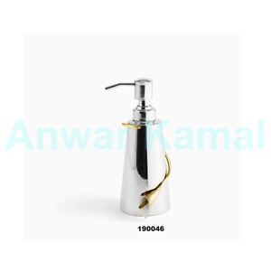 Distributeur de savon en acier inoxydable argenté de vente chaude avec porte-savon décoratif poli brillant pour décor de salle de bain et de comptoir - Product Image 1