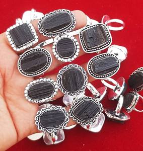 สินค้ามาใหม่925สีเงินสเตอริงชุบเงินรูปวงรีสีดำทัวร์มาลีนตั้งฝาครอบบาโฮแฮนด์เมดขายส่งจำนวนมาก - Product Image 6