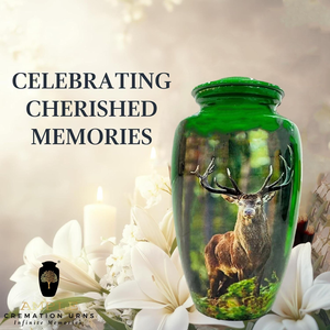 Urne en aluminium fabriquée à la main conception gravée de cerf Urnes de crémation Finition de revêtement Meena Conception étanche (souvenir et grandes tailles - Product Image 4