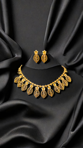 Comprar collar pendientes conjunto con 22Ct chapado en oro hoja diseño collar pendientes Conjunto para las mujeres usan joyería - Product Image 3