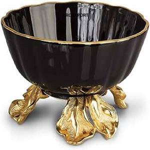 Cuenco de decoración de Metal de aluminio brillante de lujo Cuenco de Material metálico de calidad superior con soporte dorado para accesorios de utensilios de cocina - Product Image 1