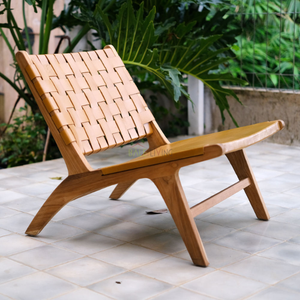 Silla de comedor moderna para exterior con marco de madera maciza de teca y diseño minimalista tejido de ratán ecológico - Product Image 2