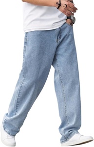 Jean bleu clair pour homme grande taille, coupe ample, jambe large, en denim, style décontracté streetwear - Product Image 3