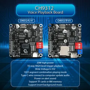 CH9312 High Lever Trigger Sound Module Voice Playback Module Board Type-C USB With TF Card 10 IO Ports Control 20W