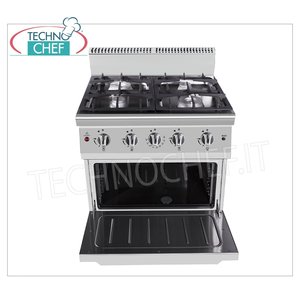Technochef - Cuisinière à gaz 4 brûleurs avec four à gaz, 29,00 kW - Product Image 1