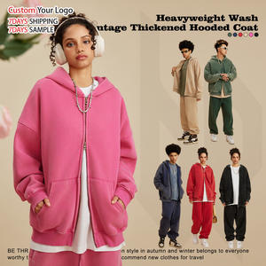 Sudaderas con capucha personalizadas DTG de invierno, estilo urbano, con cremallera, unisex, 100% algodón, lisas, 400 g/m², de alto gramaje, vintage, con lavado ácido y bordado. - Product Image 3