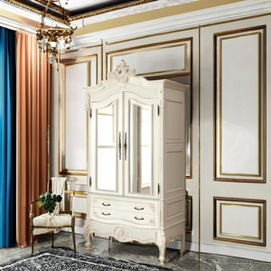 Armoires de style français armoires couleur blanche deux portes miroir panneau MDF placards en bois sculpté bois d'acajou massif pour ensemble de chambre - Product Image 2