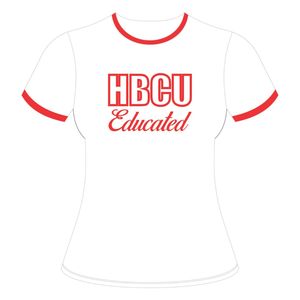 HBCU Educated Women Chenille Contrast Trim Ringer T Shirt White with Red Embroidered Letters Cotton Collegiate Greek Fashion - Product Image 2