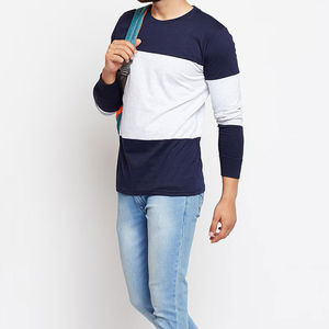 Vente en gros O-Neck Ringer Crew T-shirts pour hommes et garçons multicolore pleine manches Design marque privée en polyester et coton - Product Image 4