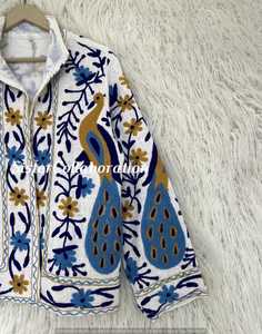 Veste à col rond 100% coton vintage bohème brodée Suzani, respirante, écologique, infroissable, teinte, printemps/hiver - Product Image 2
