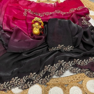 Hermoso Sari de seda espacial sombreado de diseñador con blusa elegante de diseñador, Sari de ropa de boda india y Sari de ropa de fiesta - Product Image 1