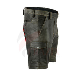 Wholesale Casual Cargo <b>Shorts</b> for <b>Men</b> Custom Design Eco-Friendly <b>Leather</b> Black/Gold/Green Plaid Pattern for Outdoor Wear - Product Image 5