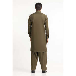 Shalwar Kameez pour homme Olive, vêtements et accessoires musulmans traditionnels, costumes élégants - Product Image 4
