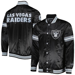 Veste de bombardier Raiders personnalisée pour hommes veste de baseball en satin brodé bombardier noir Raiders léger fermeture à bouton pression personnalisé - Product Image 3