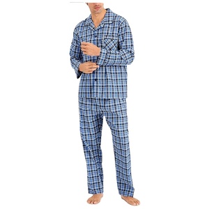 Pijama largo holgado de algodón 100% con botones para hombre, conjunto sólido, ropa de dormir suave y cómoda para hombre - Product Image 5