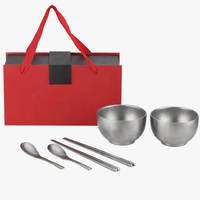 Ensemble de vaisselle de luxe minimaliste en titane à double paroi isolée avec bol, cuillère et baguettes réutilisables