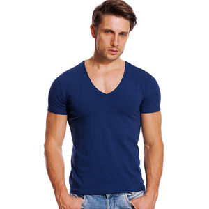 Camisetas con escote profundo para hombre, camisetas ligeras de algodón con las mejores opciones de tela, camisetas con cuello en V para hombre, camisetas lisas de manga corta a la moda - Product Image 1