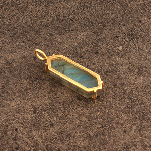 24k Gold Plated DIY Jewelry Finding Components Natural Blue Flashy Labradorite Prong Set <b>Pendant</b> Connector for Jewelry Making - Product Image 3