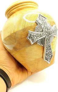 Urna de Cruz Celta de madera hecha a mano para cenizas humanas adultas con bolsa de terciopelo Urnas de cremación para cenizas Urnas decorativas-(Cruz de plata) - Product Image 6