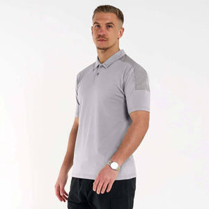 เสื้อโปโลผู้ชายสีเทามีกระเป๋าแขนสั้นผ้าฝ้ายผสมสมาร์ทสตรีทแวร์เสื้อโปโลฤดูร้อน - Product Image 2