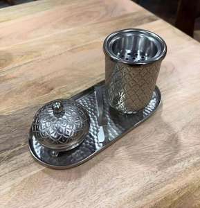 Elegante Juego de Quemadores de Incienso de Metal con Acabado Martillado, Juego de Recipientes con Textura Martillada, Bandeja Dorada para Bakhoor y Mubakhar - Product Image 4