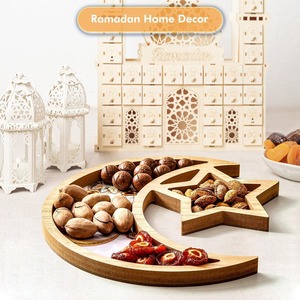 ถาดไม้รูปพระจันทร์เสี้ยวและดาวพร้อมการประดิษฐ์ตัวอักษรอารบิกรอมฎอนเหมาะสำหรับการเสิร์ฟของตกแต่งเทศกาลและการให้เป็นของขวัญ - Product Image 4