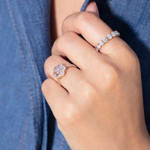 Simple brillante y radiante el anillo de diamante floral Halo estilo racimo ovalado y redondo rosa corte laboratorio diamante mejor regalo para her-DS0638 - Product Image 4
