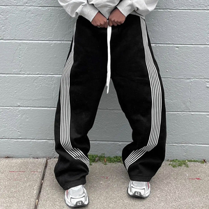 Best Quality Men's Oversized <b>Baggy</b> <b>Jogger</b> Flared Track Pants Striped Sweatpants in Curved Straight Knit Trackpants with Flare - Product Image 4