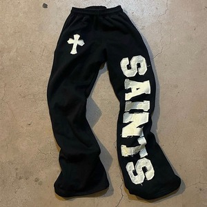 High Quality <b>Applique</b> Embroidered Sweatpants, Custom Logo, Heavyweight Cotton Thick French Terry Washed Flare Sweatpants - Product Image 4